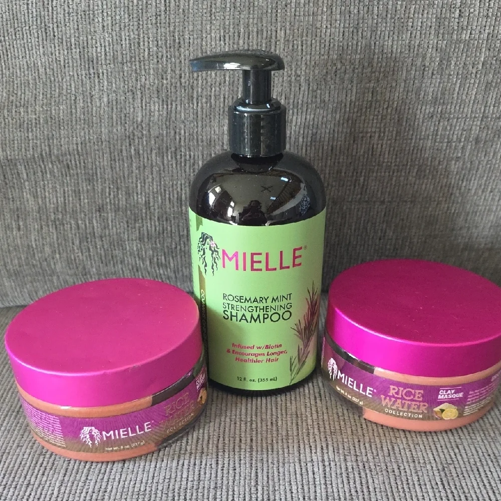 Mielle Rosemary Mint Shampoo And Rice Water Clay Masque Combo, All New, 3 Items.